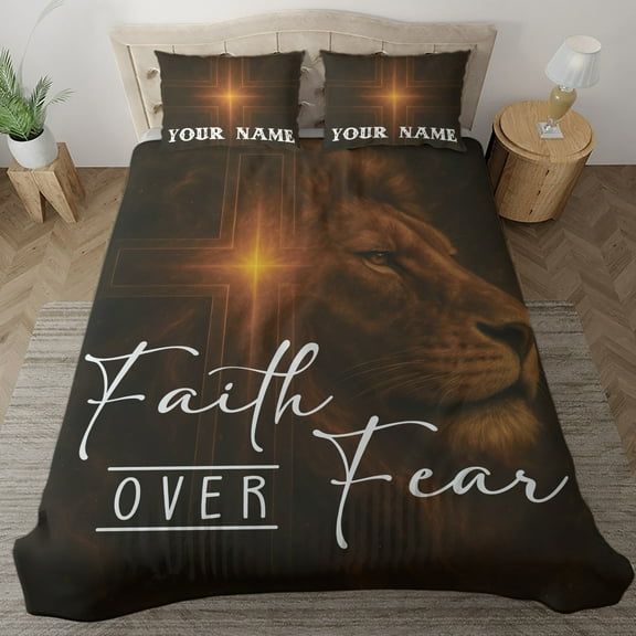 Lotusprinthandmade Personalized Faith-Based Lion and Jesus Bedding Set (Made in Vietnam) (60x80), christian lion bedding set, jesus and lion comforter set