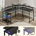 thumbnail image 1 of L-Shaped Desk with Power Outlets & LED Strip, Monitor Stand, Storage Shelf & Hooks - Home Office/Gaming Computer Desk, 1 of 5