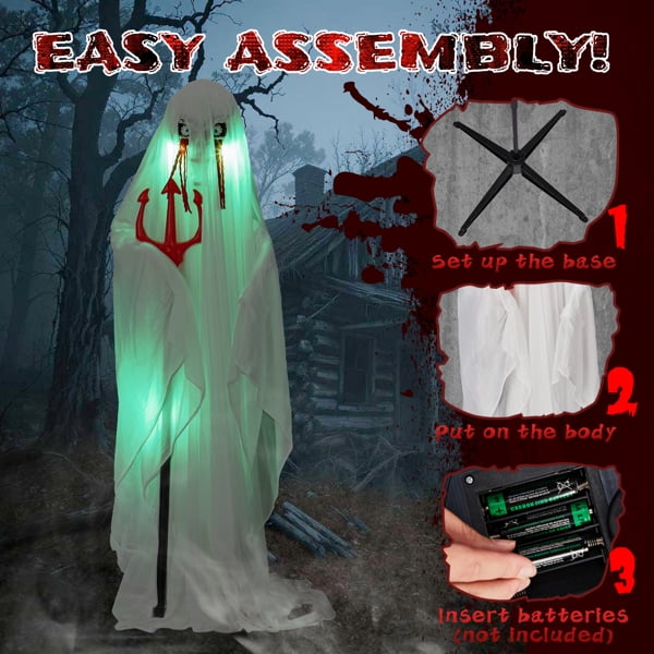 4.3ft Life-Size Halloween Animatronic Ghost, Sound-Activated (Green LED Body + Scary Sounds), 1-Minute Assembly for Yard/Haunted House/Party