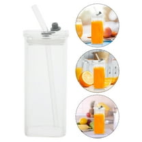 ROSENICE 1 Set Square Glass Tumbler With Lid And Straw For Tumblers With Lids And Straws 5.50X2.36X2.36in