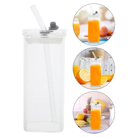 ROSENICE 1 Set Square Glass Tumbler With Lid And Straw For Tumblers With Lids And Straws 5.50X2.36X2.36in