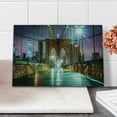 thumbnail image 2 of Landscape Cutting Board, Brooklyn Bridge Pedestrian Walkway Before Sunrise American Landmark Picture, Decorative Tempered Glass Cutting and Serving Board, Small Size, Purple Brown, by Ambesonne, 2 of 5