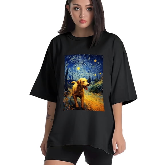 Plus Size Shirt for Women Black Tops for Women Short Sleeves Shirt for Women Dogs In The Night T Shirt Crewneck Shirt for Women XS