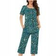 thumbnail image 3 of Feancey Womens Capri Pj Sets with Pockets Casual Short Sleeve Button Sleepwear Cute Floral Printed Cotton Pajama Set Pleated Comfy Loungewear, 3 of 6