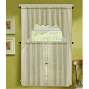 3PC (K66) SOLID VOILE SHEER KITCHEN WINDOW CURTAIN 2 TIERS   1 SWAG VALANCE SET COLORS IVORY OFF WHITE