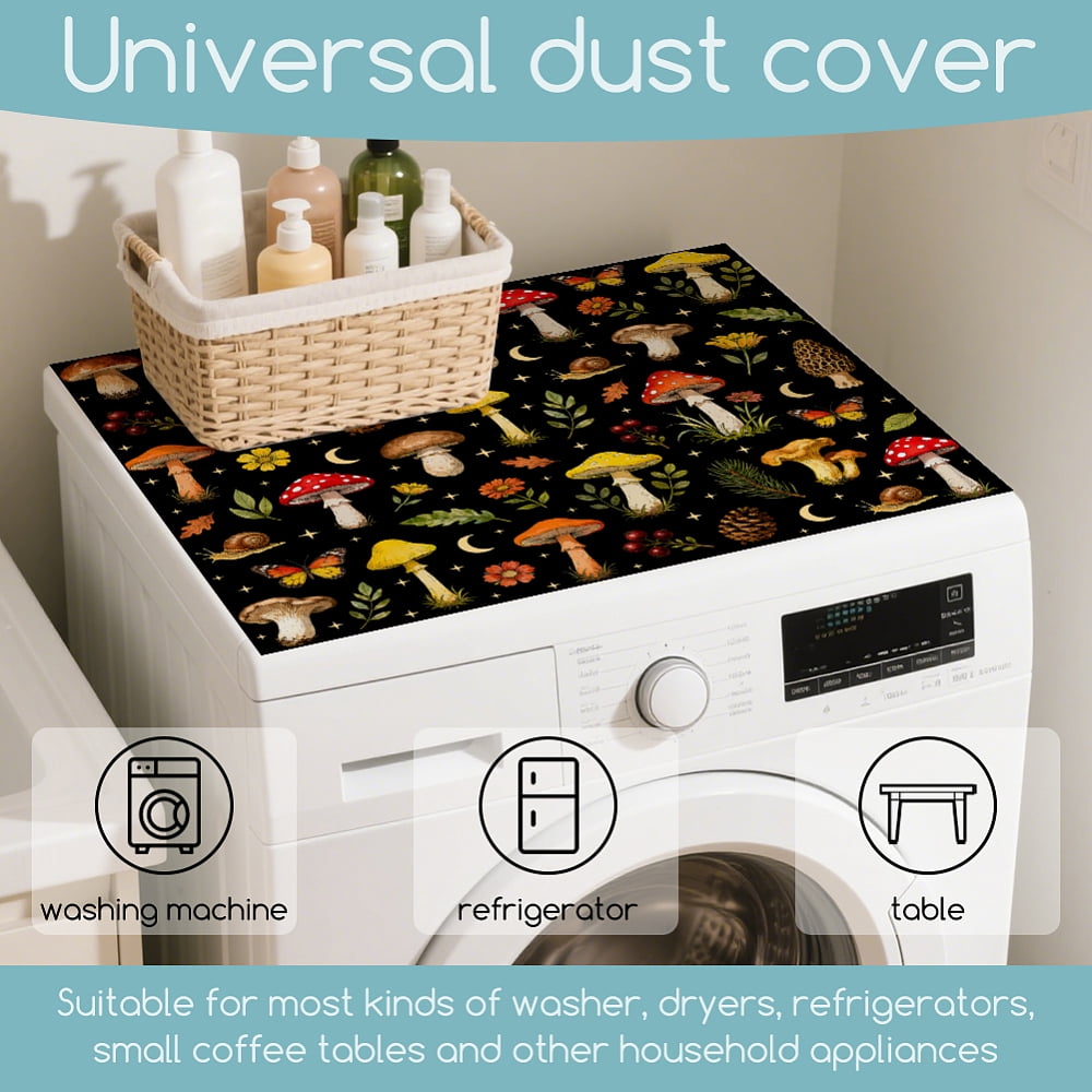 Mushrooms Leaves Washer Dryer Dust Cover 23.6×19.69inch Butterflies Snails Washing Machine Top Protector Pads Non Slip Washing Machine Top Covers