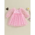 thumbnail image 2 of Wassery Kids Girl Princess Dress 6M 12M 18M 24M 3T 4T Toddler Baby  Girls Heart Print Long Sleeve Square Neck Tulle Mini Dress Little Girl Party Casual Dress, 2 of 8