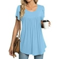 thumbnail image 2 of Wycnly Womens Shirts Comfy Lightweight Petal Sleeve Pleated Swing Tunic Tops Summer Short Sleeve Round Neck Ladies Solid Tops and Blouses Blue s, 2 of 6
