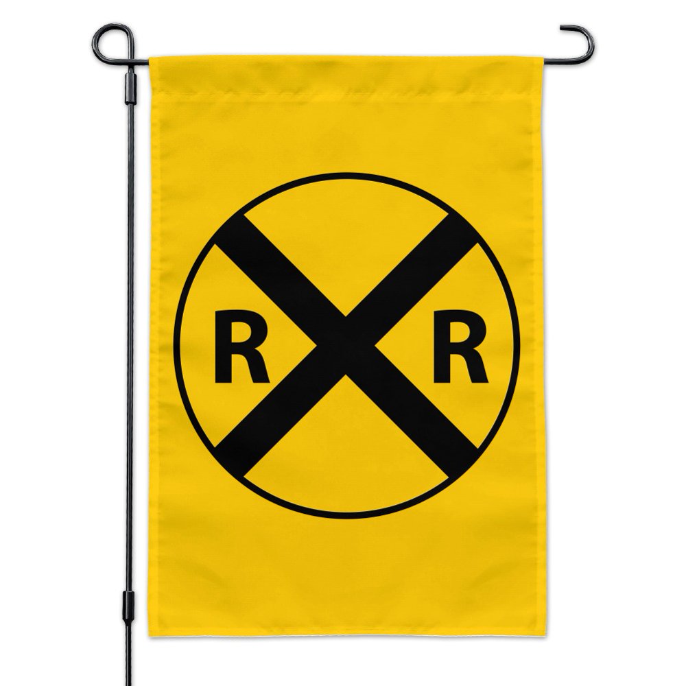 Railroad Crossing Traffic Sign Train Garden Yard Flag with Pole Stand