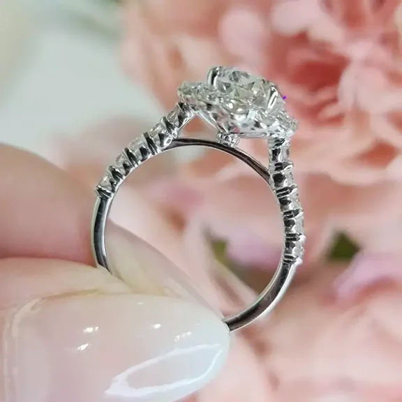 Aishvi Jewels 2Ct Oval Cut Lab Created Diamond Halo Engagement Ring 14k White Gold plated