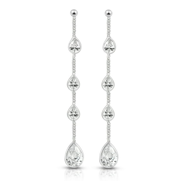 AeraVida  Vintage Classic Stacked Teardrops Sparking Cubic Zirconia Sterling Silver Evening Wear Post Drop Dangle Earrings Jewelry Gifts for Women