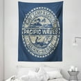 thumbnail image 1 of Modern Tapestry, Pacific Waves Surf Camp and School Hawaii Logo Motif with Artsy Effects Design, Wall Hanging for Bedroom Living Room Dorm Decor, 60W X 80L Inches, Khaki Slate Blue, by Ambesonne, 1 of 2