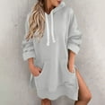 thumbnail image 2 of XPMWRP Women's Oversized Hoodie Solid Color Sweatshirt Fall Winter Pullover Casual Long Sleeve Split Hem Dress with Kangaroo Pocket Gray XXL, 2 of 8