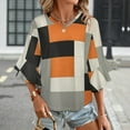 thumbnail image 3 of Beige And Black And Orange Squares Women's V-Neck Blouse With 3/4 Ruffled Bell Sleeves Casual Top Ladies Blouses, 3 of 7