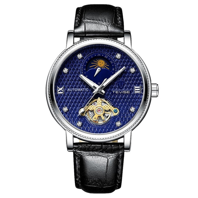 Reloj de Mecánico Automático para Hombre Clásico Correa de Reloj de Cuero negro Sunnimix relojes mecánicos para hombres