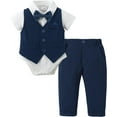 thumbnail image 6 of ZOEREA Baby Boy Clothes Toddler Boy Outfits 4PCS Gentleman Dress Romper/Vest/Pants/Bow Tie Cotton Suit Sets, 6 of 9
