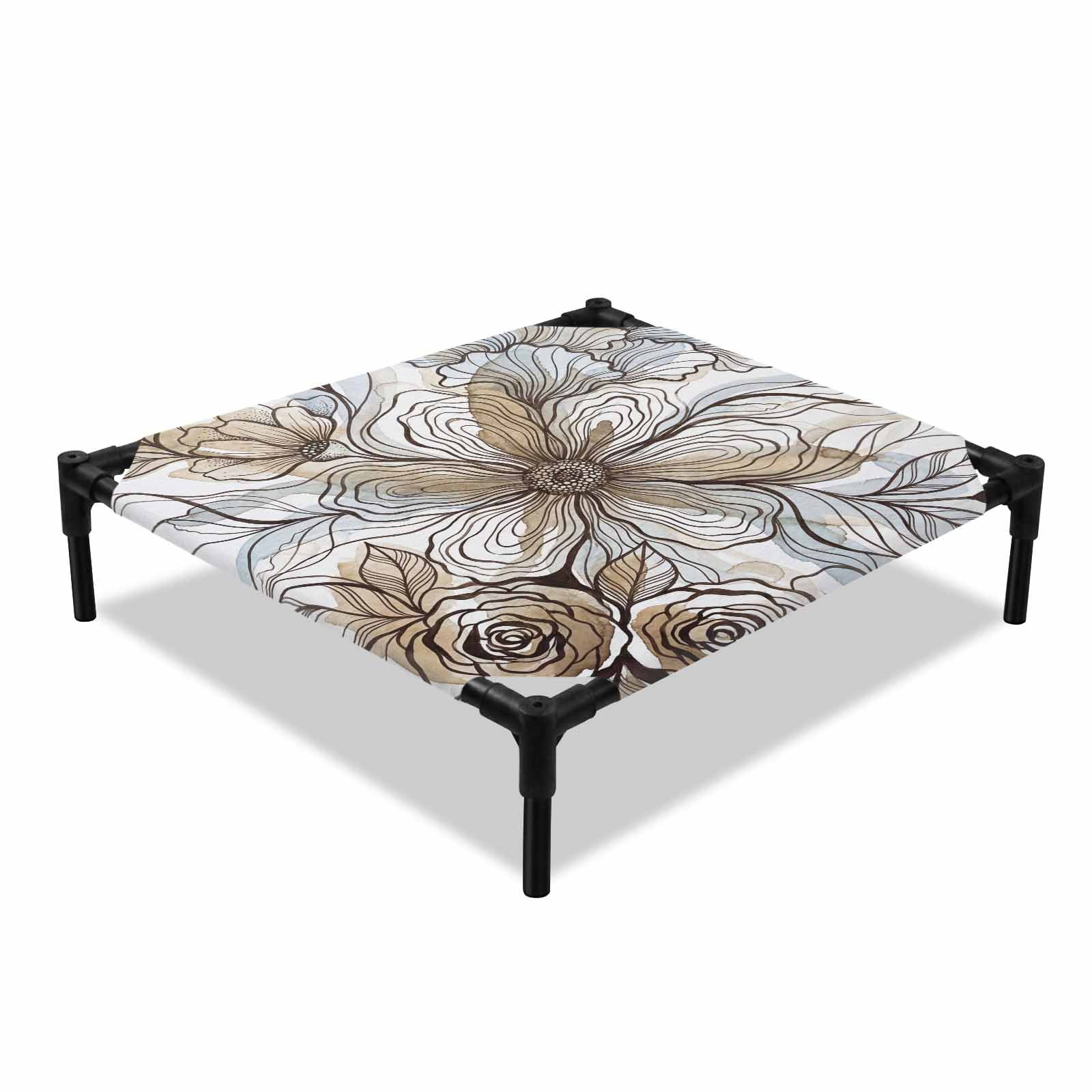 Bohemian Elevated Dog Bed Traditional Ethic Texture Mystic Flowers Farmhouse Cooling Breathable Outdoor Raised Dog Cot Bed with Metal Frame Non-Slip Feet for Small Dog 20x20in