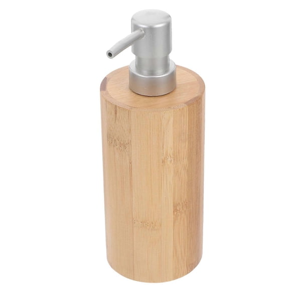 Press Type Soap Dispenser Brown Wood Lotion Pump Bottle Bathroom Set