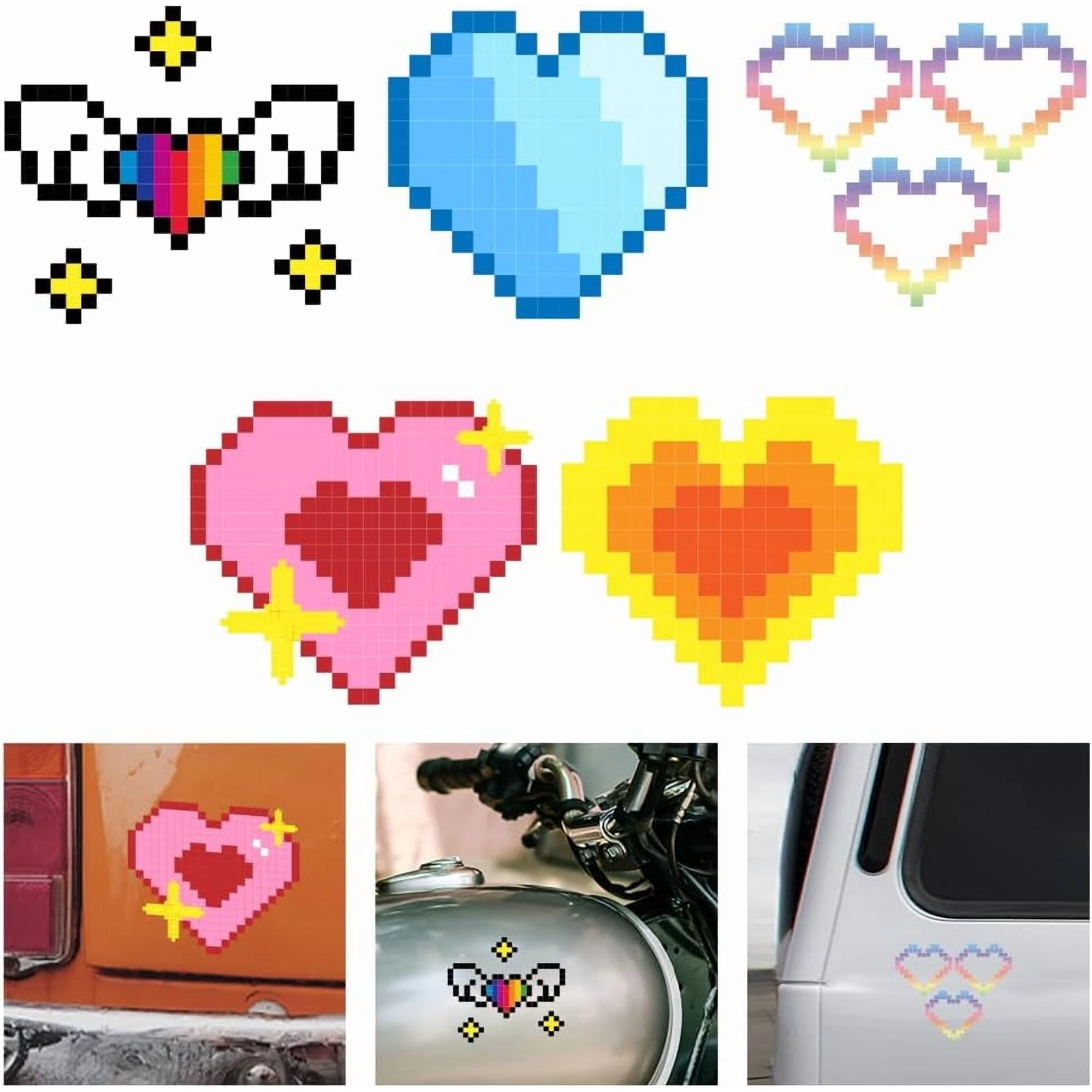 5 Styles Love Heart Vinyl Decal Stickers Love Heart Graphics Sticker Vinyl Decal Colorful Pixel Heart Reflective Waterproof Car Window Decals for Cars Truck Skateboard Cup Laptop for DIY