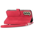 thumbnail image 4 of Nalacover Wallet Case for Samsung Galaxy S21 FE, Embossed Pattern Design Zipper Pocket Handbag Wrist Strap Premium PU Leather Flip Cover with Card Slots Holder Magnetic Clasp Kickstand Case,Red, 4 of 11