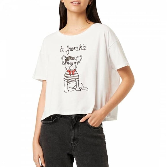 French Connection Le Frenchie Dog Print Tee Optic White ( L )