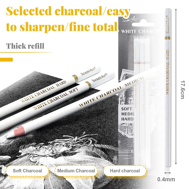 Unatoiry 3x White Professional Grade Sketch Pencils Easy To Sharpen Smooth Writing Durable Lead Versatile