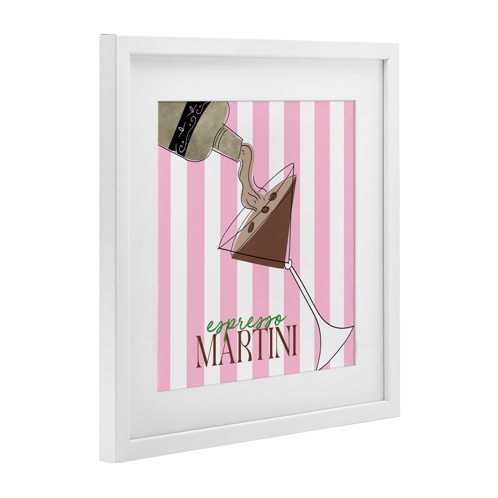 Stupell Industries Espresso Martini Pink Stripes White Framed Print Under Glass, design by Deidre Mosher