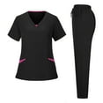 thumbnail image 3 of Fgvctg Women Scrubs Sets Plus Size Nursing Top Petite V Neck Scrub Tops and Pants Scrub Sets Medical Scrub Sets Uniformes De Enfermeras De Mujer Black XL, 3 of 6
