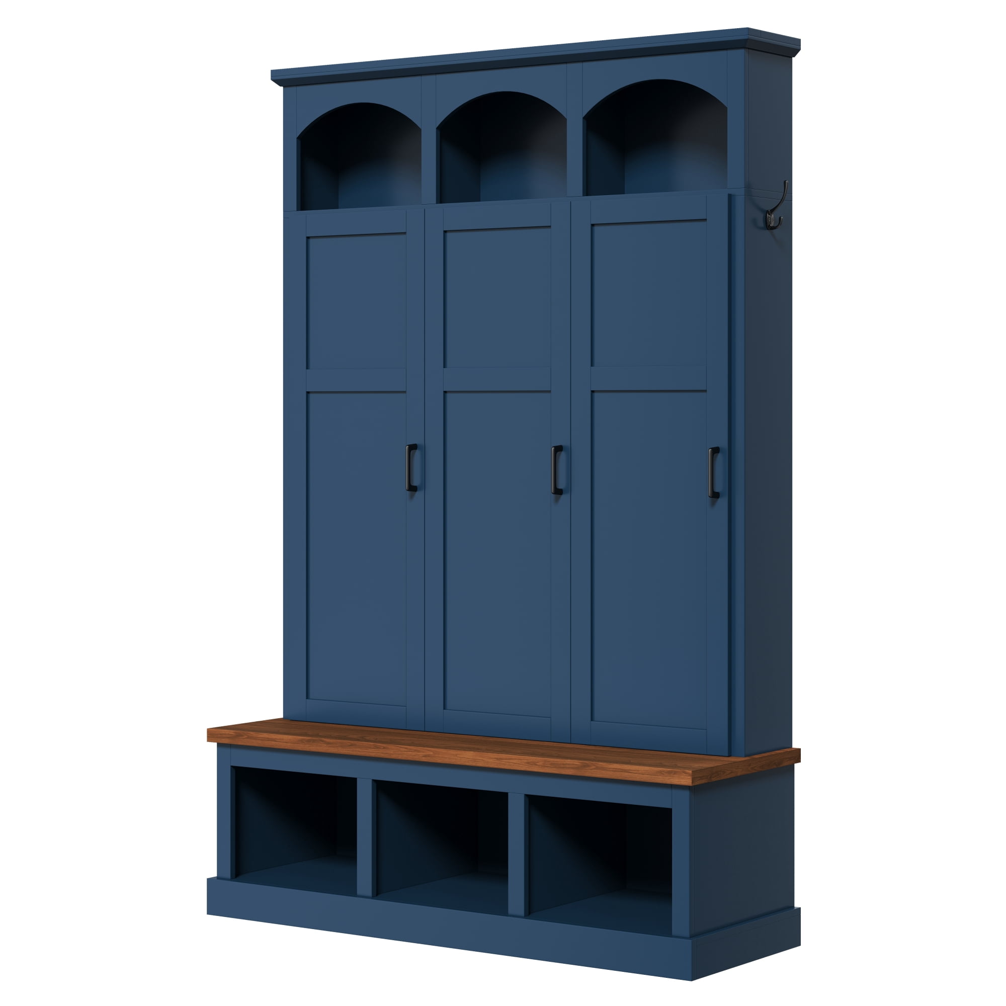 Homy Casa 49.2" Mudroom Hall Tree with Built-in Bench, Coat Rack, Doors & Shoe Storage, Blue
