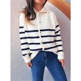 thumbnail image 5 of Women Long Sleeve Color Block Sweaters Striped Tops Button Down Open Front Knit Cardigan Coat Jackets White M, 5 of 9