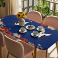 thumbnail image 3 of Blue Crane Table Cloths for 6 Foot Rectangle Tables, Vintage Red Teal Spring Floral Botanical Patio Waterproof Elastic Fitted Tablecloths, Washable Rectangular Table Cover for Camping, 3 of 8
