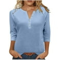 thumbnail image 2 of HLKJKLS Long Sleeve Shirts For Women Winter V Neck Printed 3/4 Sleeves Buttons Blouse Casual Polyester Spandex Comfortable Breathable Blue S-3Xl, 2 of 8