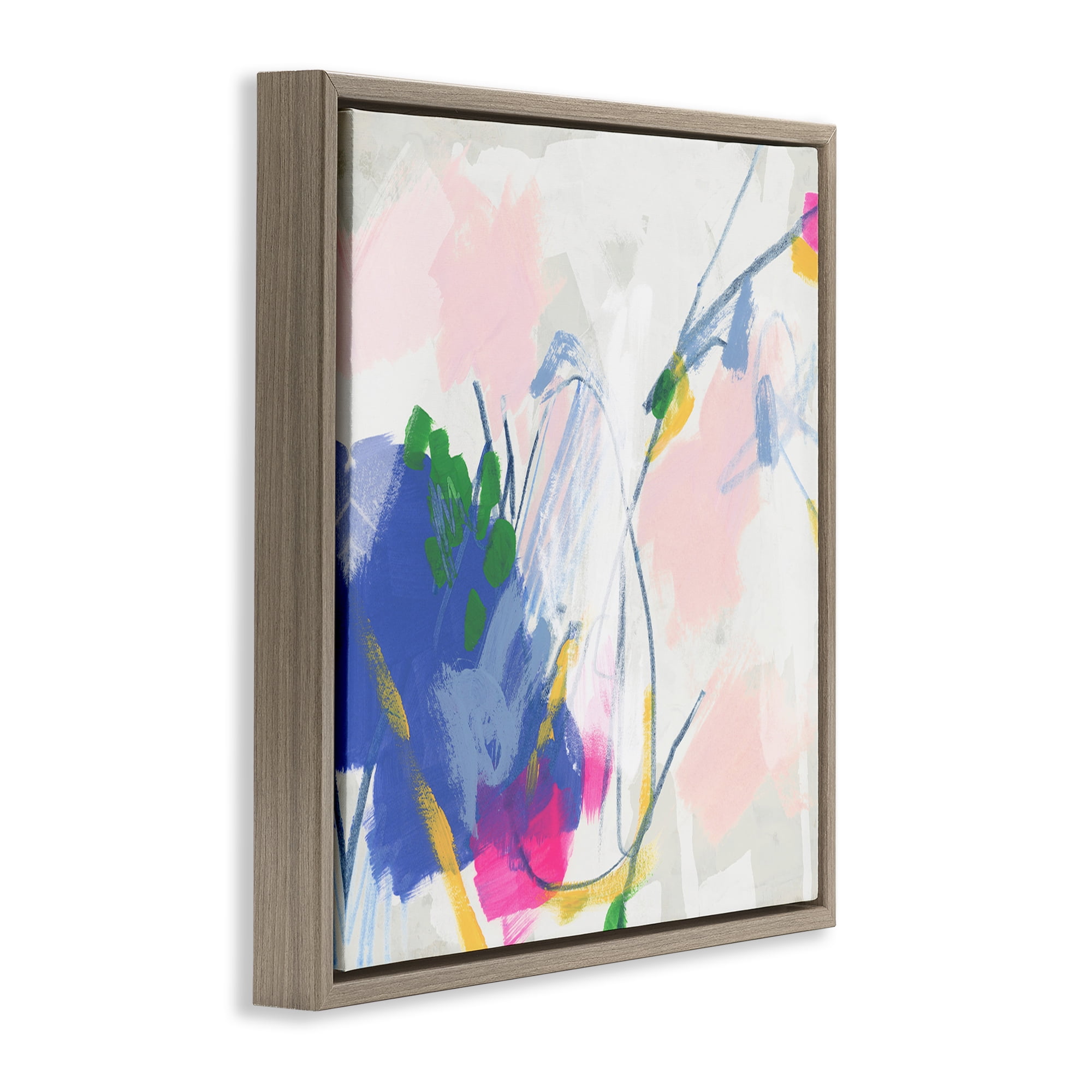 Stupell Industries Pink & Blue Abstraction Abstract Painting Brown Floater Framed Canvas Art Print Wall Art, 18 x 18