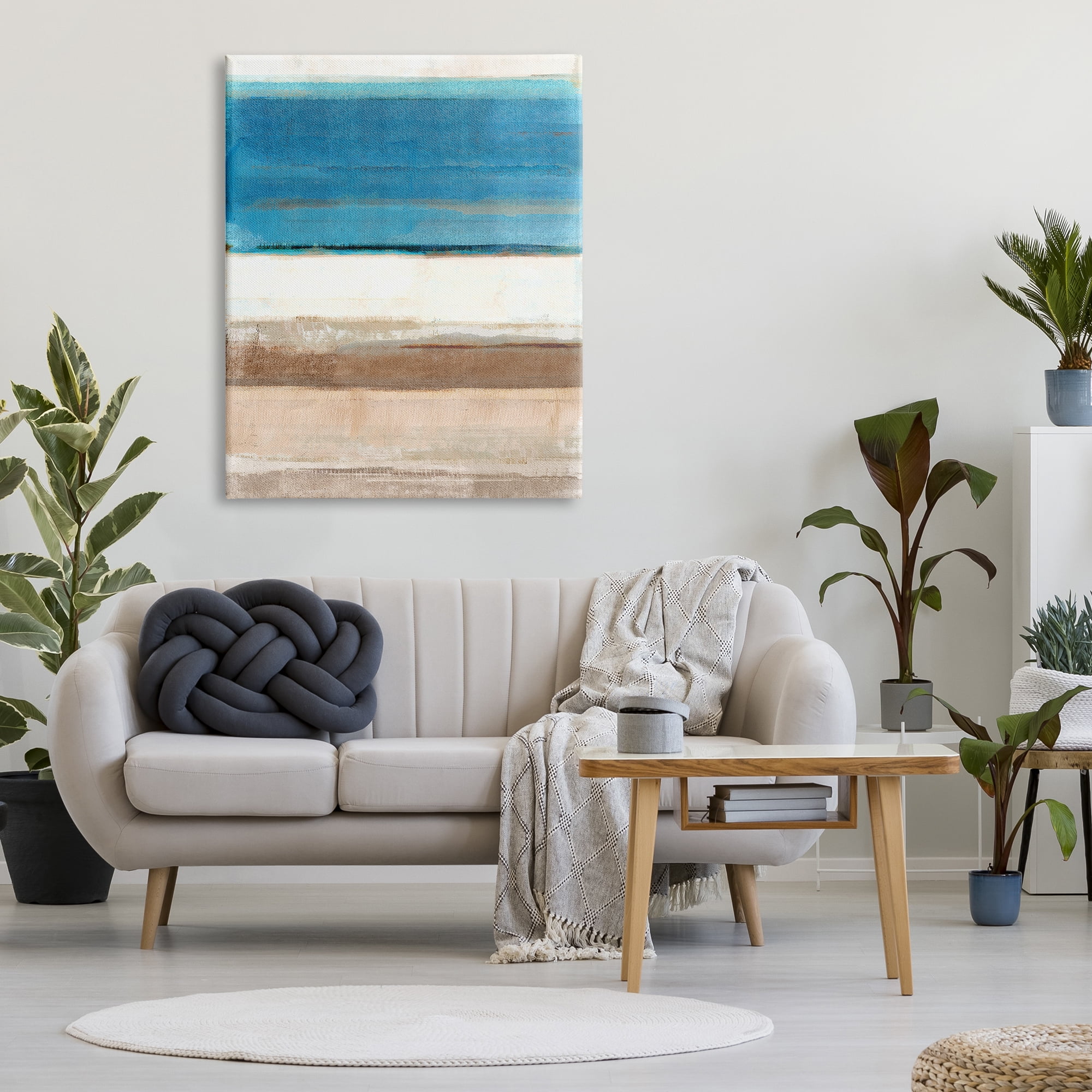 Stupell Industries Blue & Tan Abstraction Abstract Painting Gallery Wrapped Canvas Art Print Wall Art, 36 x 48