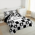 thumbnail image 3 of Manfei Merry Christmas King Size Comforter Sets,Xmas Tree Bedding Comforter Set,White Black Grid Bedding Set For Girls,Microfiber Bedroom Decor Reversible,3pcs, 3 of 8