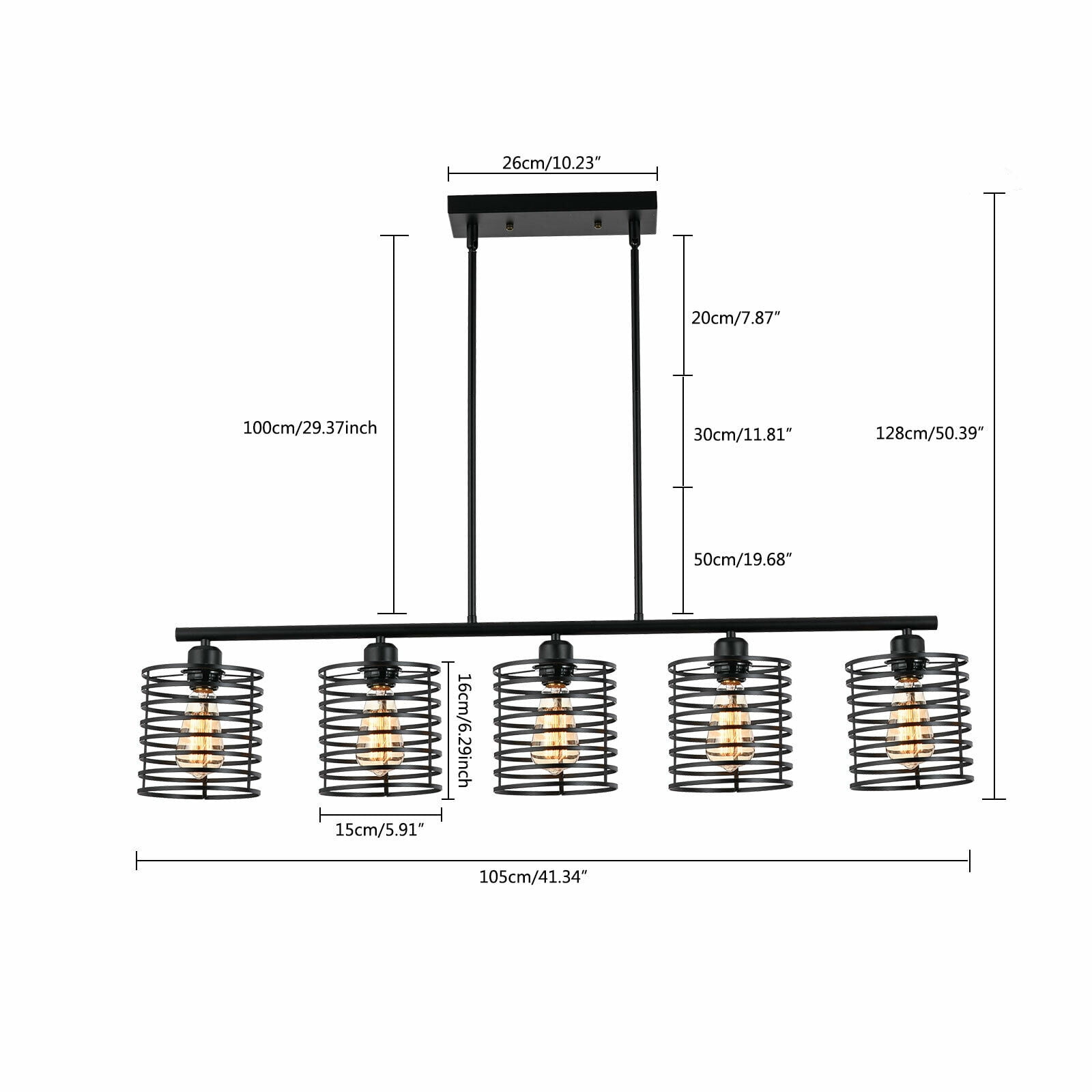 Miumaeov 5-Head Industrial Ceiling Light Dining Room Pendant Lamp Kitchen Island Hanging Fixture E26