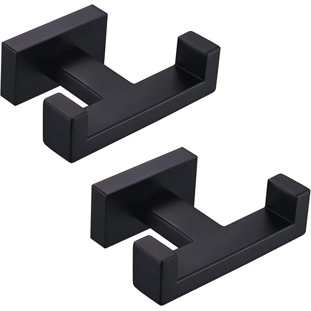 Gancho doble para toallas, 2 piezas, soporte para toallas de baño de ducha de acero inoxidable, gancho para bata de baño, gancho de pared moderno, negro mate
