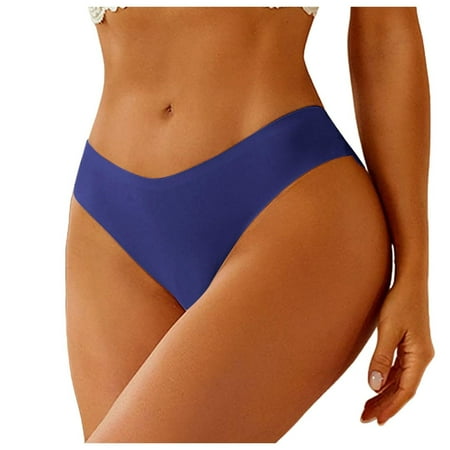 Scyoekwg Women s Underwear Comfort Hipster Panties Solid Color Stretchy Lace Ladies Underpants Mid Waisted Underwear Briefs(Blue L)