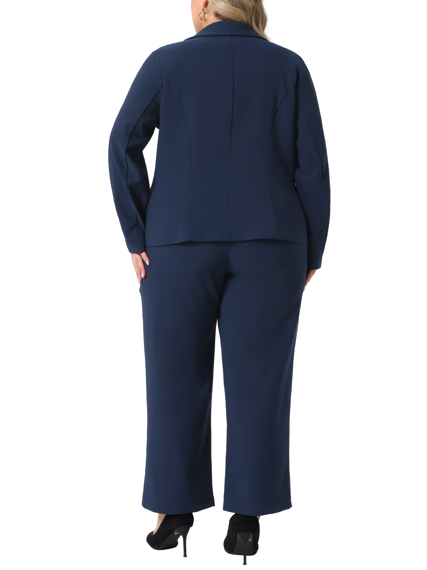 DARING DIVA Women's Plus 2 Pieces Business Office Blazer and Pants Suit Set 3X Dark Blue