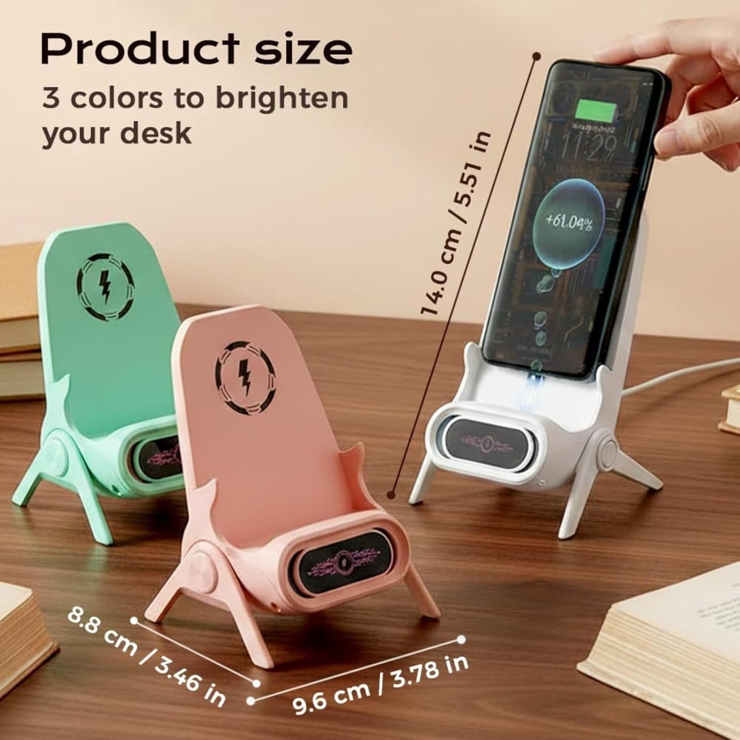 Mini Chair Wireless Fast Charger Multifunctional Phone Holder, 2026 New Wireless Fast Charger Phone Stand with Speaker, Charging Station Amplifier Mobile Phones Holder Stand (White)