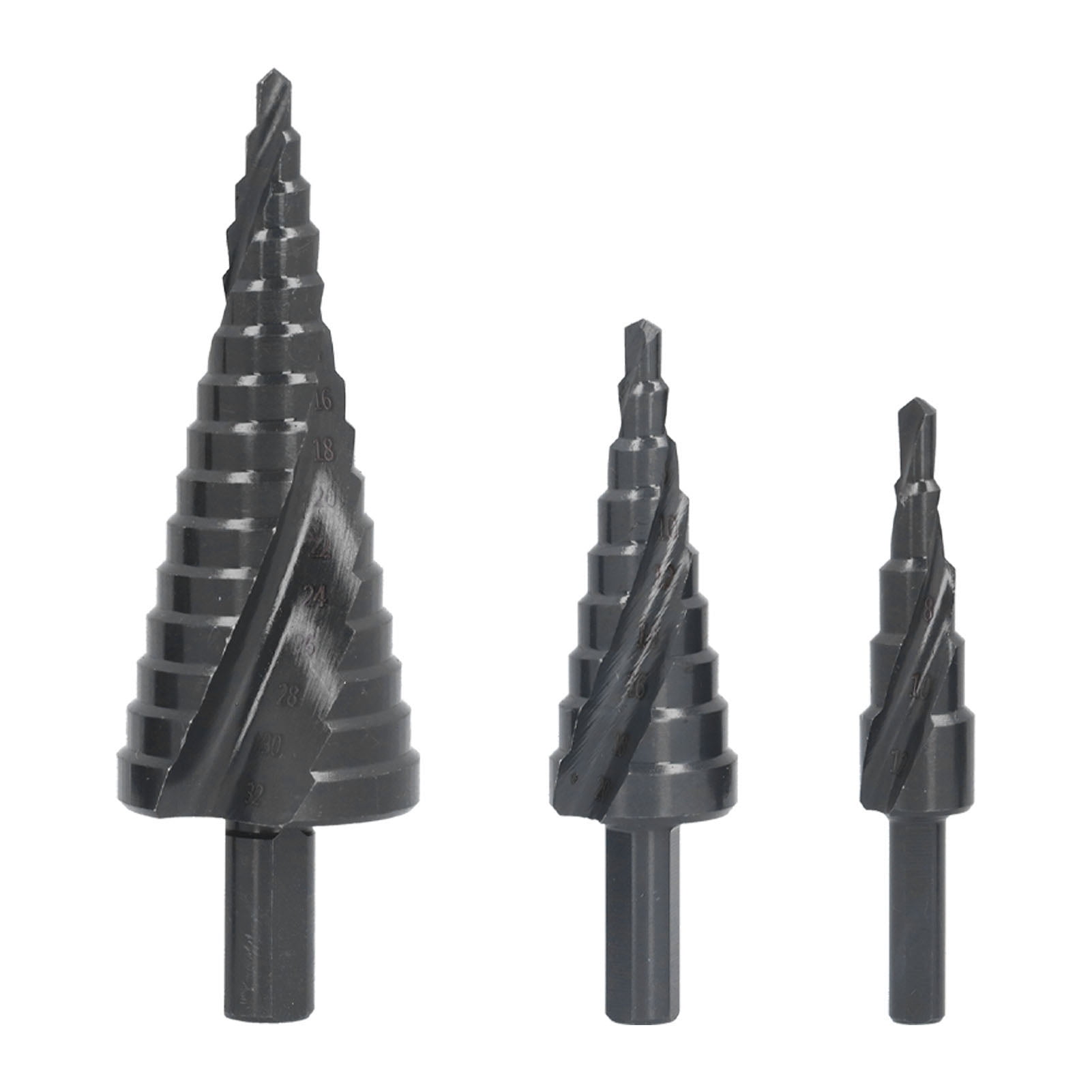 3Pcs Spiral Step Drill Bit Two Flute Smoother Nitrided Sturdy Durable Titanium Coated HSS Step Cone Drill Bits Walmart