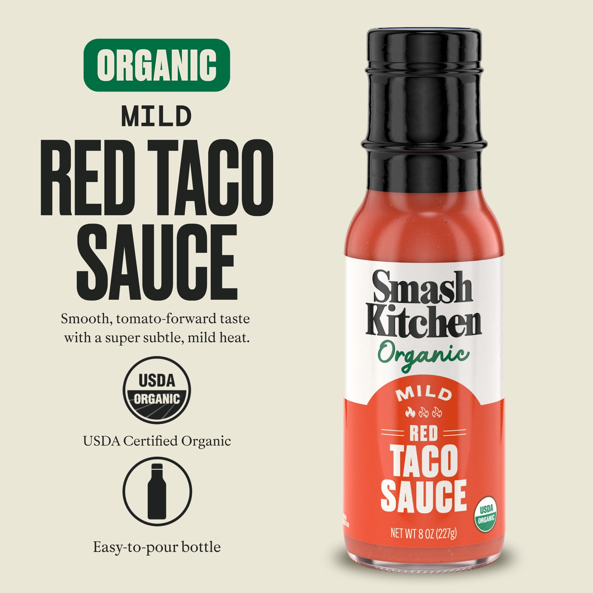 (4 pack) Smash Kitchen Organic Mild Red Taco Sauce, 8 oz