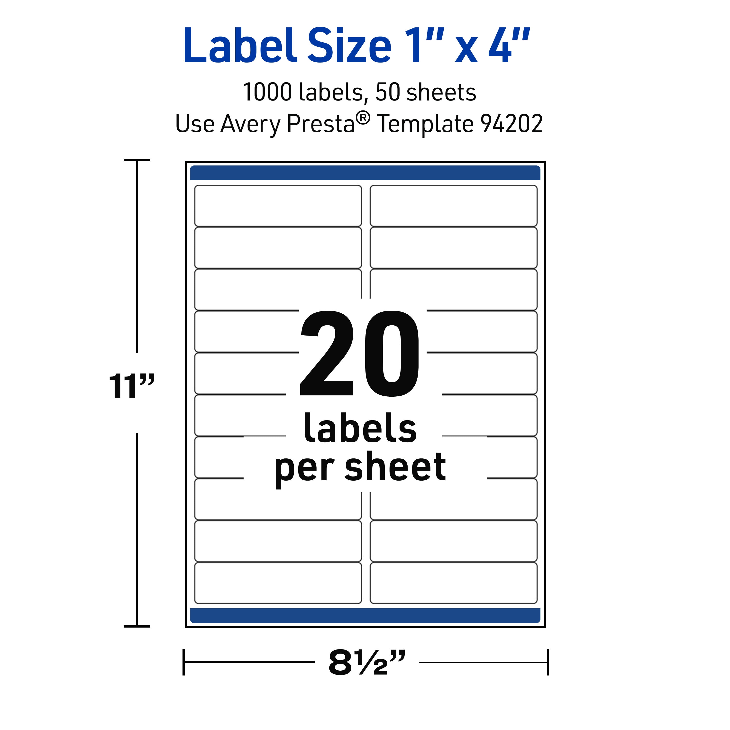 Avery Waterproof Rectangle Labels, 1" x 4", 1000 Total