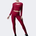 thumbnail image 2 of Timegard Workout Sets for Women 2 Piece Cropped Long Sleeve Cutout Tops and Leggings Athletic Outfits, 2 of 5