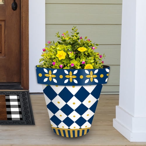Briarwood Lane Blue and Gold Large Planter