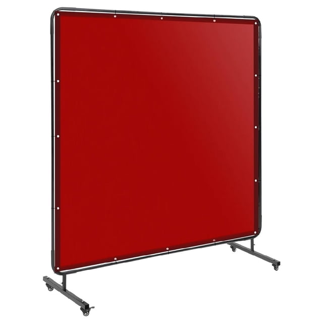 Eastvita 6x6FT Welding Screen with Frame Flame - Resistant PVC Curtain Transparent Safety Panel Lockable Swivel Wheels for Workshop Garage Metalworking (Red)