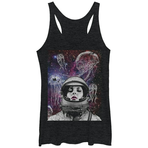 Women's Lost Gods Jellyfish Astronaut Racerback Tank Top Black Heather Large