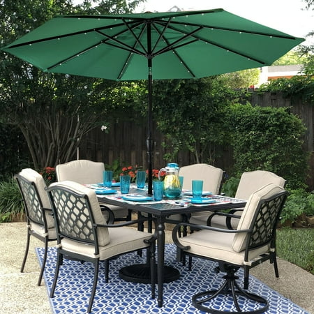 Sun Ray - 9' Round Solar Lighted Umbrella - Taupe