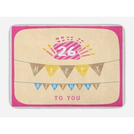 26th Birthday Bath Mat, Anniversary Flag with Best Wishes Message Life Modern Design Print, Non-Slip Plush Mat Bathroom Kitchen Laundry Room Decor, 29.5 X 17.5 Inches, Peach and Hot Pink, (Wish U The Best)