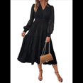 thumbnail image 2 of Vestido de Larga para Mujer, con Escote en V, Corte en A, para Otoño y , Elegante, Modesto y Fluido, para Invitadas de Boda. Negro M, 2 of 10
